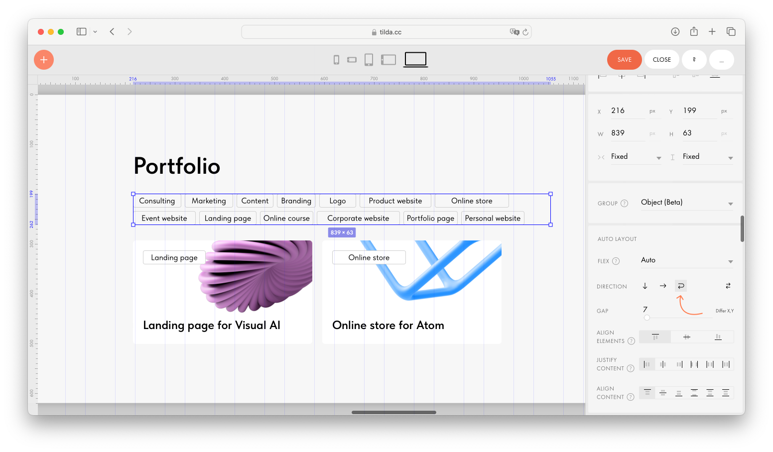 Auto Layout In Tilda's Zero Block