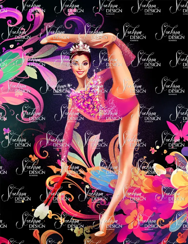 Rhythmic gymnast in a vivid floral composition