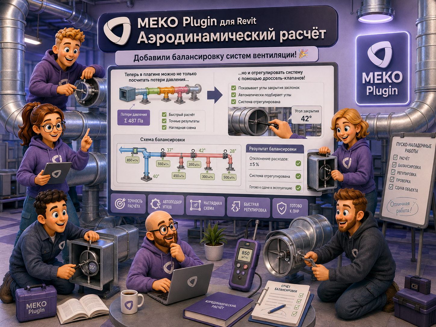 ревит плагин меко revit аэродинамика расчет балансировка угол поворота заслонки
