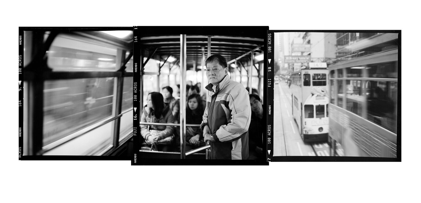Old man in the tram. Hong Kong. 2015. BW Negative 6×6.