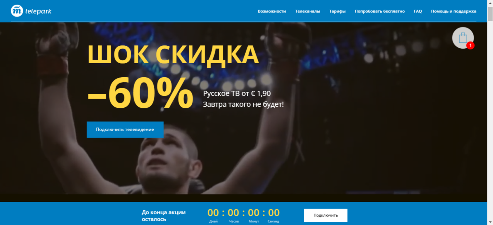 Сайт компании «Telepark TV» на Тильде, счетчик обратного отсчета