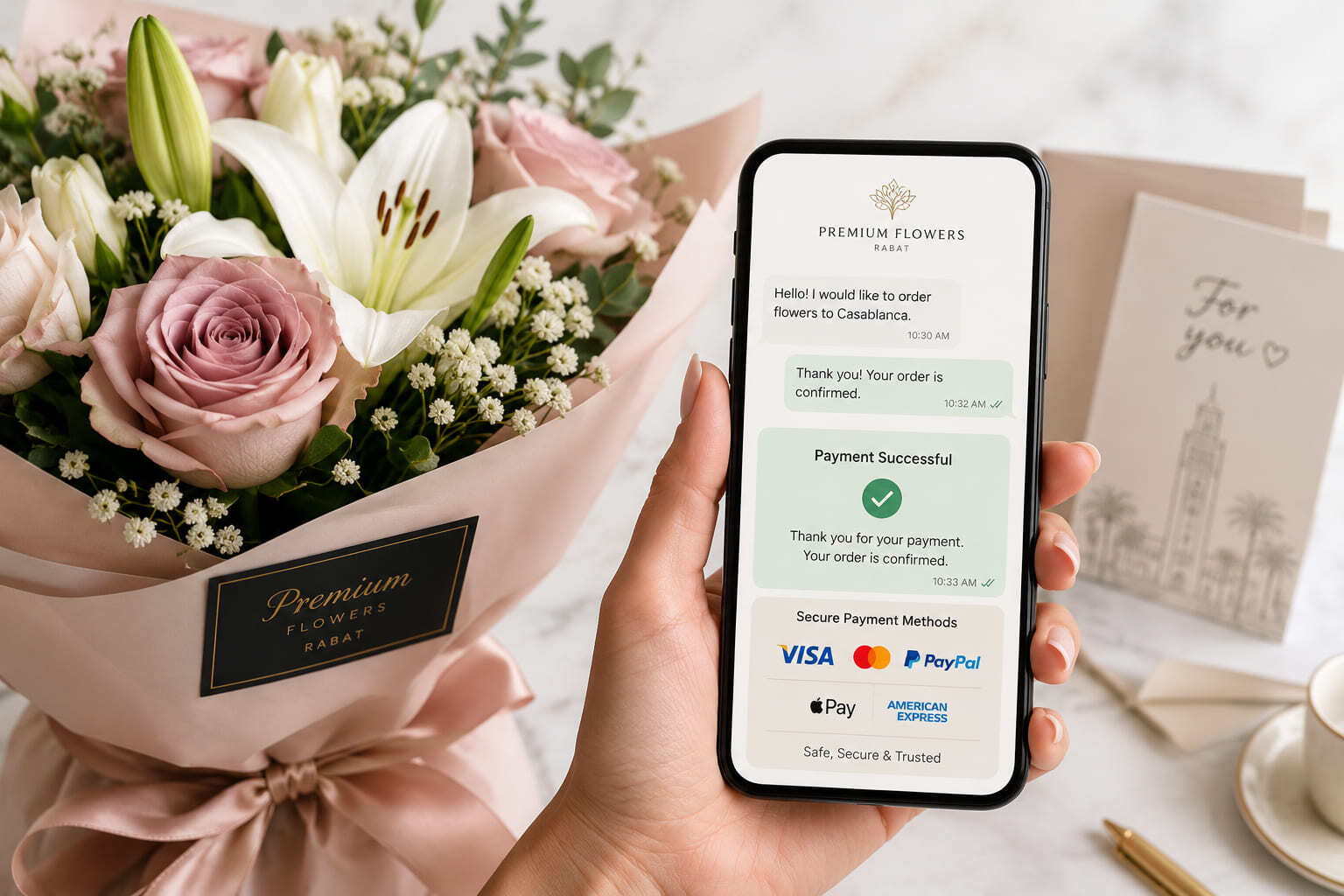 Online payment for luxury flower delivery in Morocco from abroad