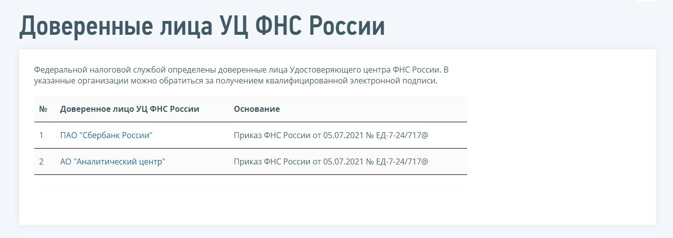доверенные лица УЦ ФНС России