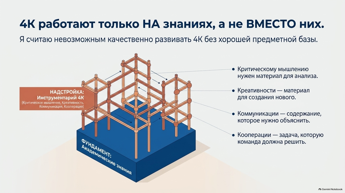 4К работают только НА знаниях — надстройка над фундаментом