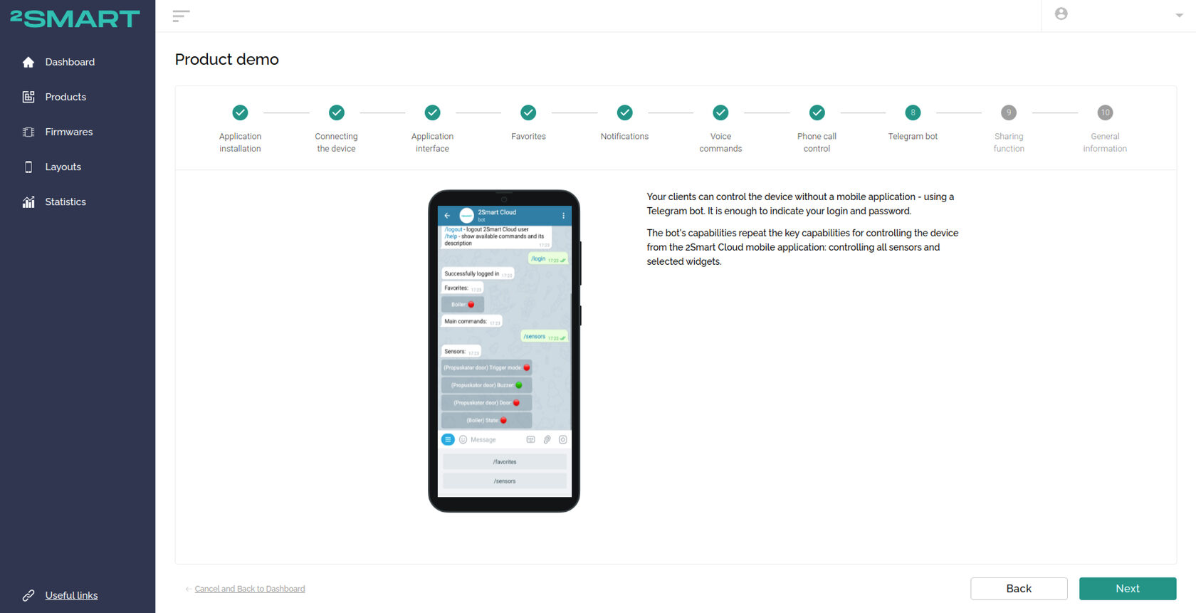 Description of the 2Smart Cloud Telegram bot
