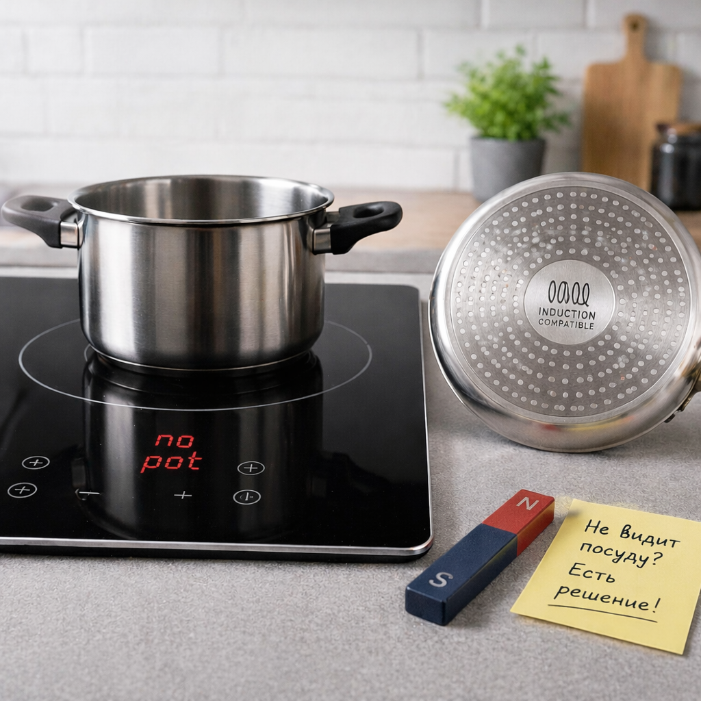 Индукционная плита не видит посуду