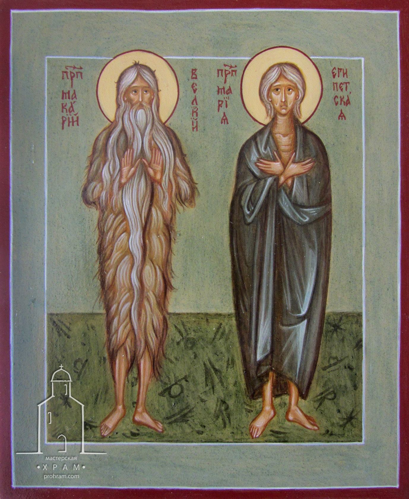  icon paintihg, hand painted icon of Sts. Macarius of Egypt and Mary of Egypt, egg tempera