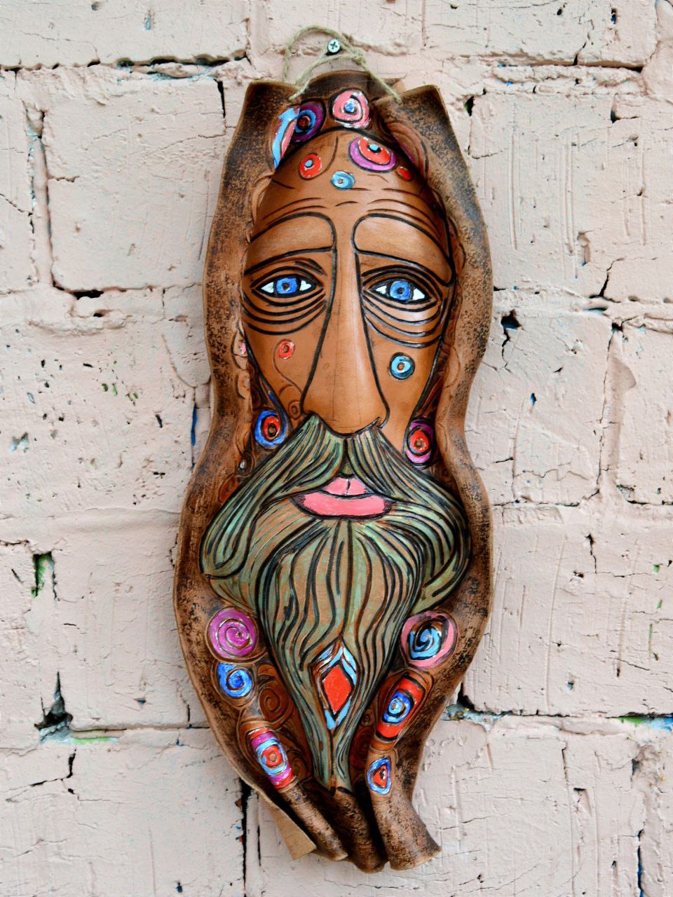 Маска из фактурной кожи настенная А.МузылевЪ &quot;Размышления Агностика перед Древом Мира&quot;