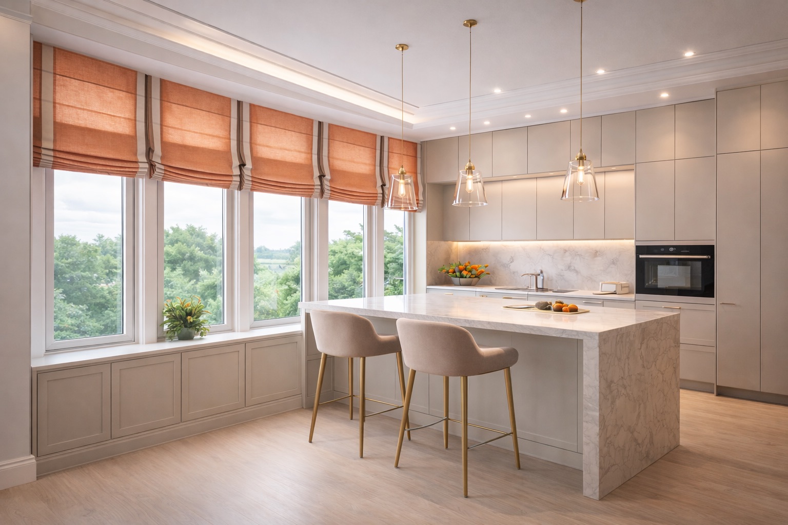 Римские шторы на створки кухни