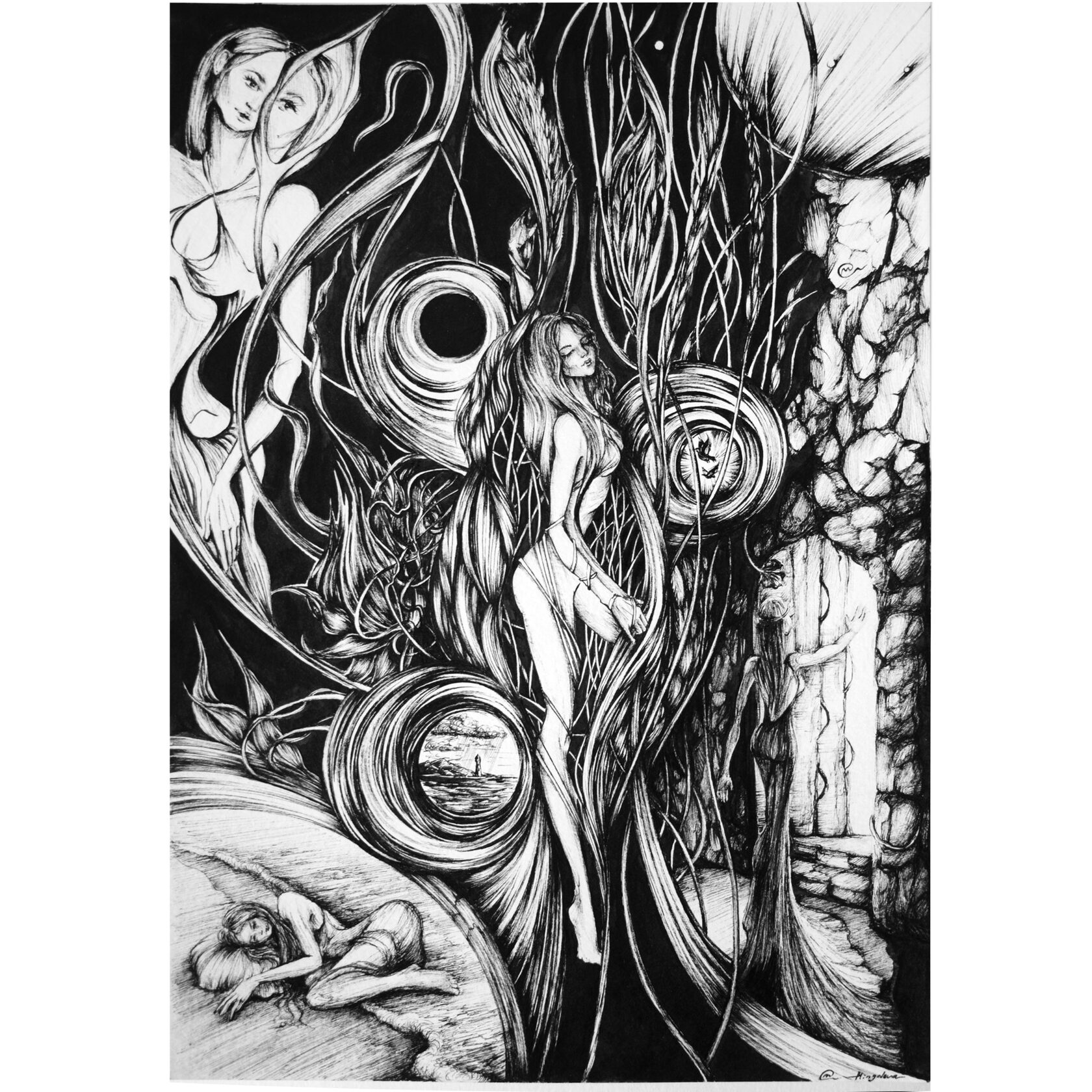 ink drawing, intuitive drawing, artist moscow, mingalevaart, художник график, сюрреализм графика, символизм, 