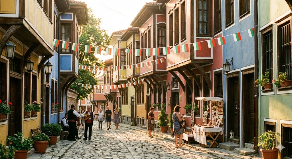 Улицы Старого города Пловдива в праздник