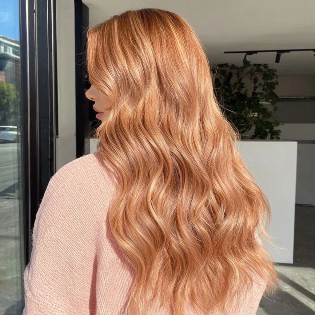 Современные оттенки клубничного блонда на средней длине