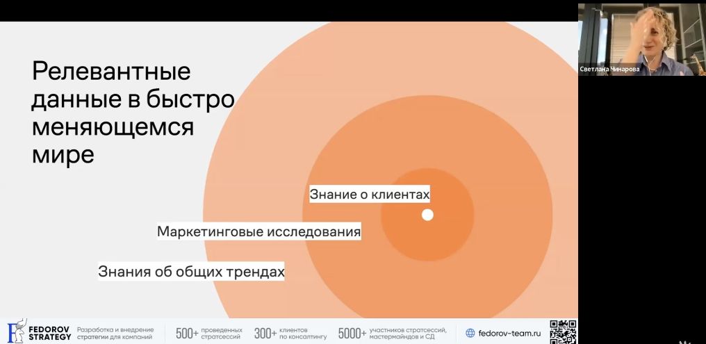 Кадр конференции: доклад о данных для разработки стратегии, слайд и спикер
