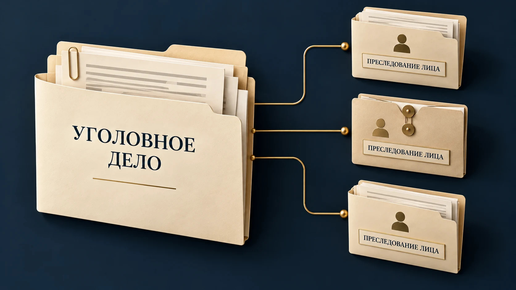 Концептуальная схема, показывающая различие между уголовным делом и преследованием конкретного лица