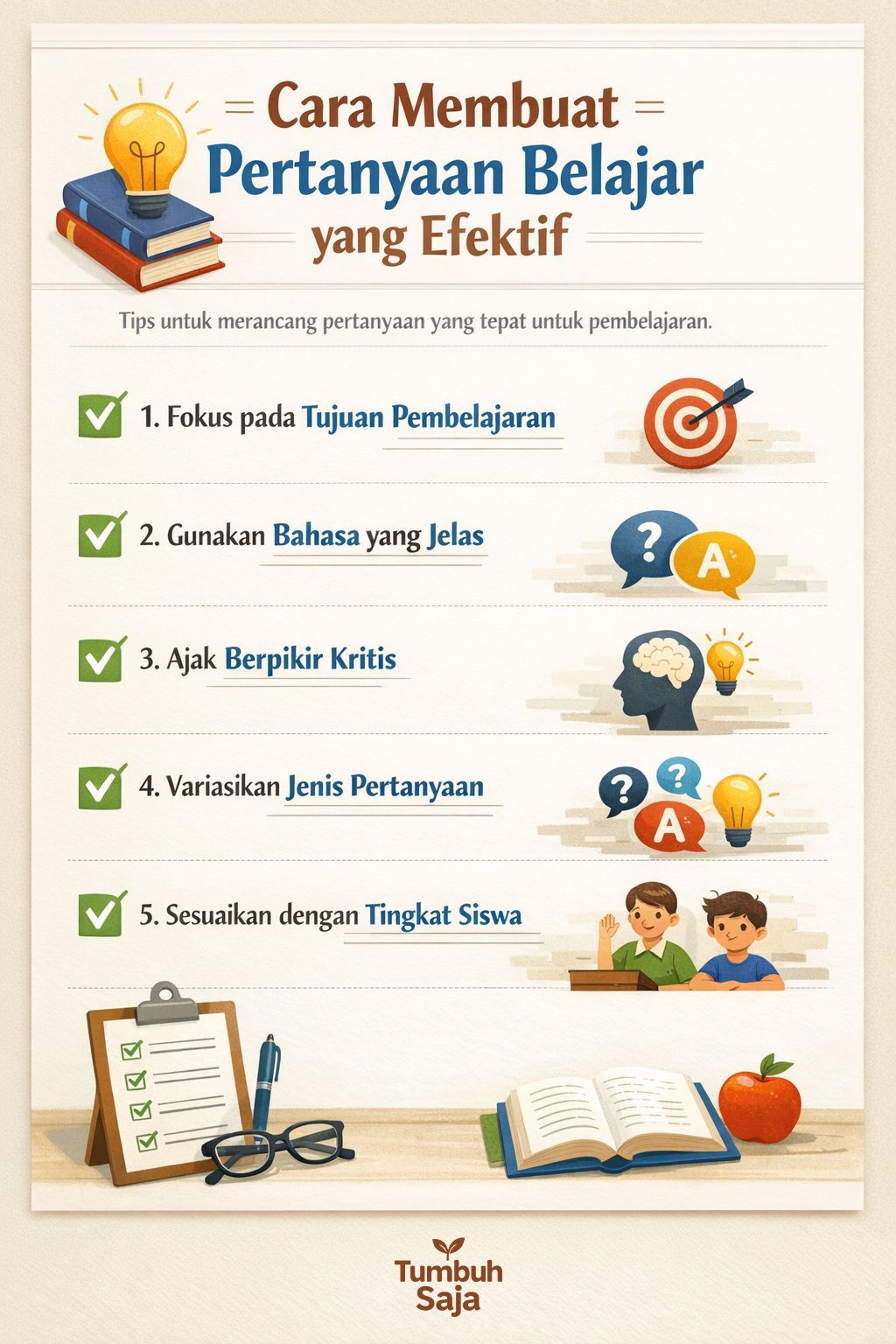 Checklist membuat pertanyaan belajar yang efektif untuk active recall dan pemahaman materi