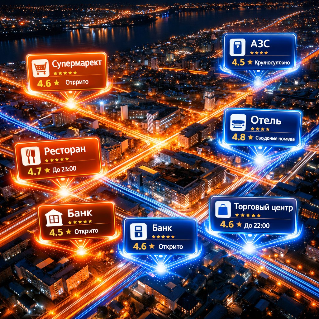 летающие карточки Яндекс.Бизнес с акцентом FOKAS