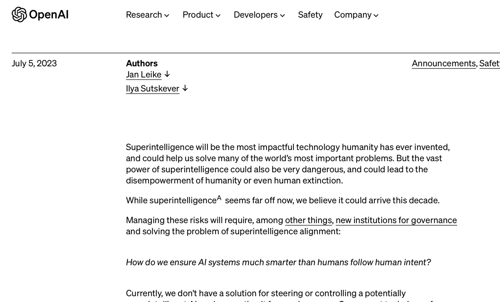 Огромная мощь сверхинтеллекта может … привести к бесправию человечества или даже к его вымиранию