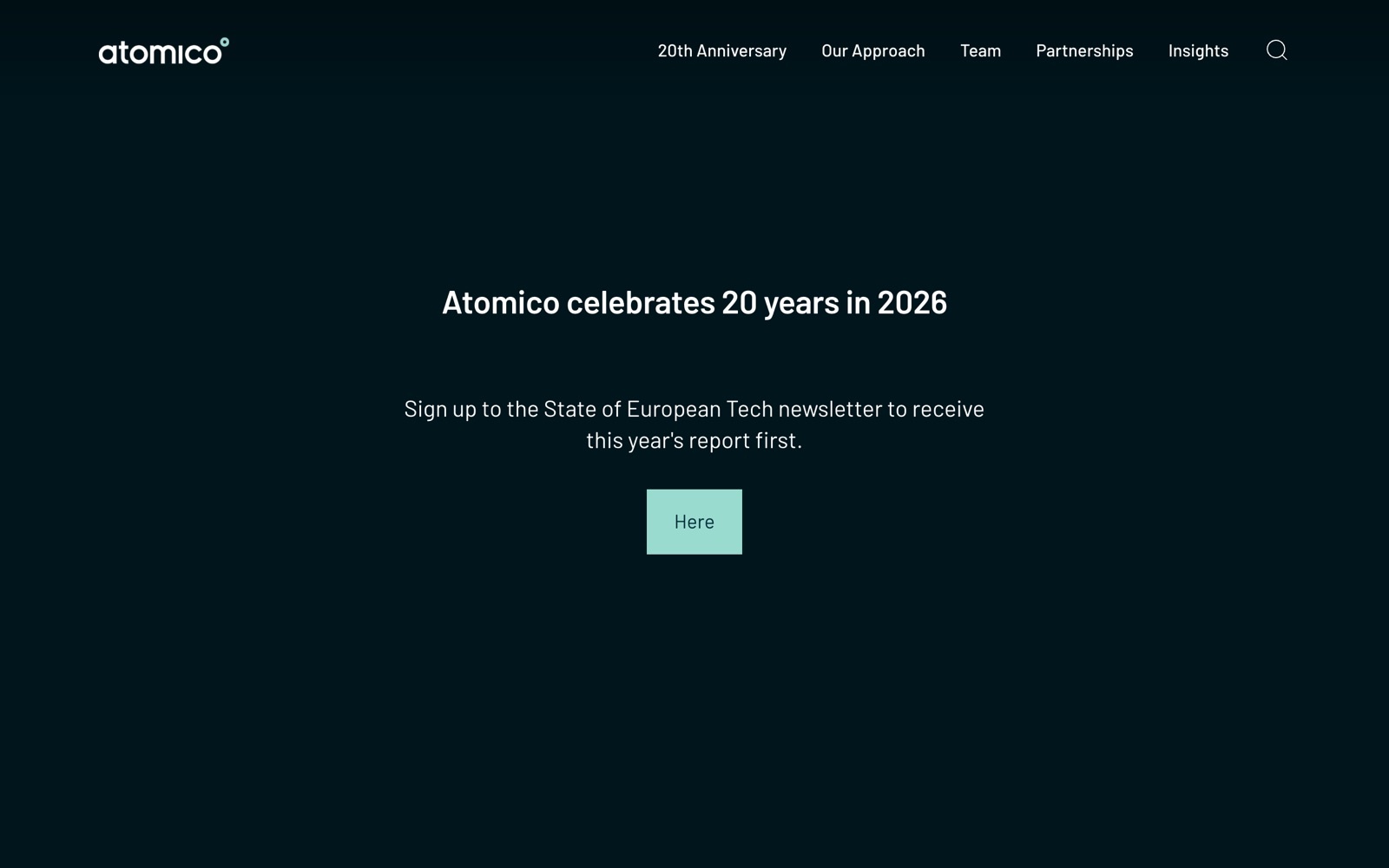 Atomico homepage screenshot: London-based venture capital firm