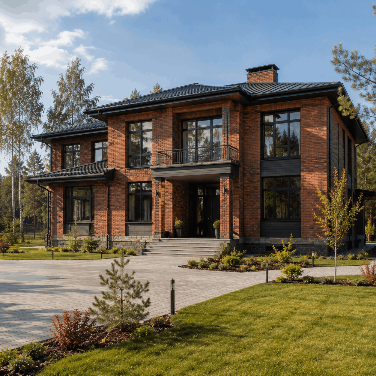 Landscape Brick House — кирпичный дом после благоустройства