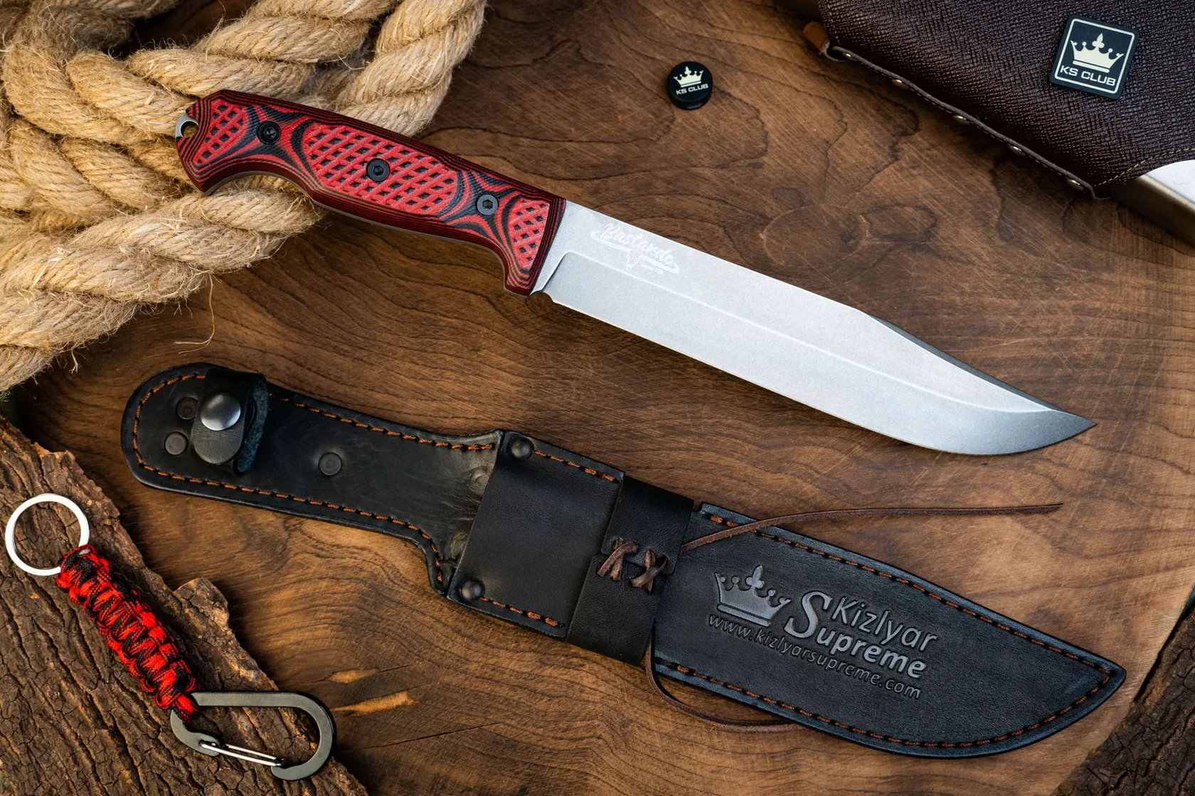 Kizlyar Supreme Bastardo Sleipner TacWash large camp knife with red G10 handle