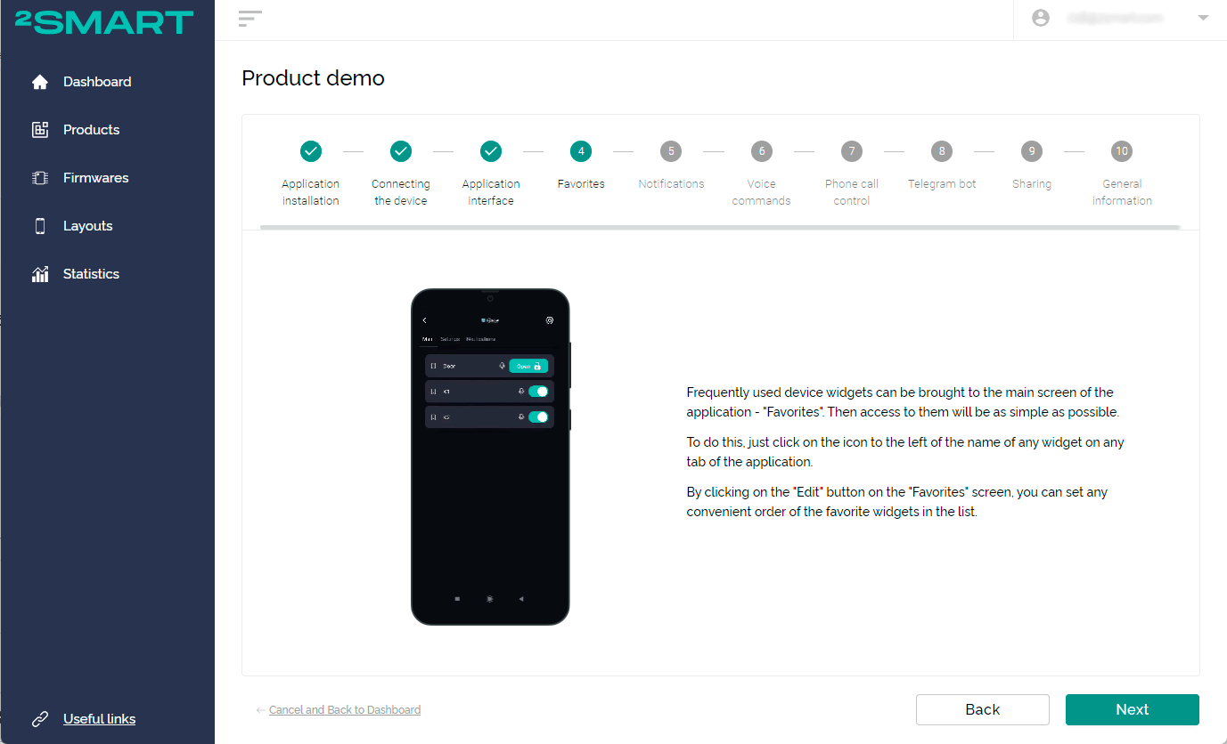 Description of the Favorites' functionality of the 2Smart Cloud mobile application