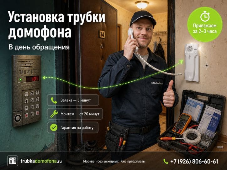 Установка трубки домофона в день обращения — быстро надёжно недорого