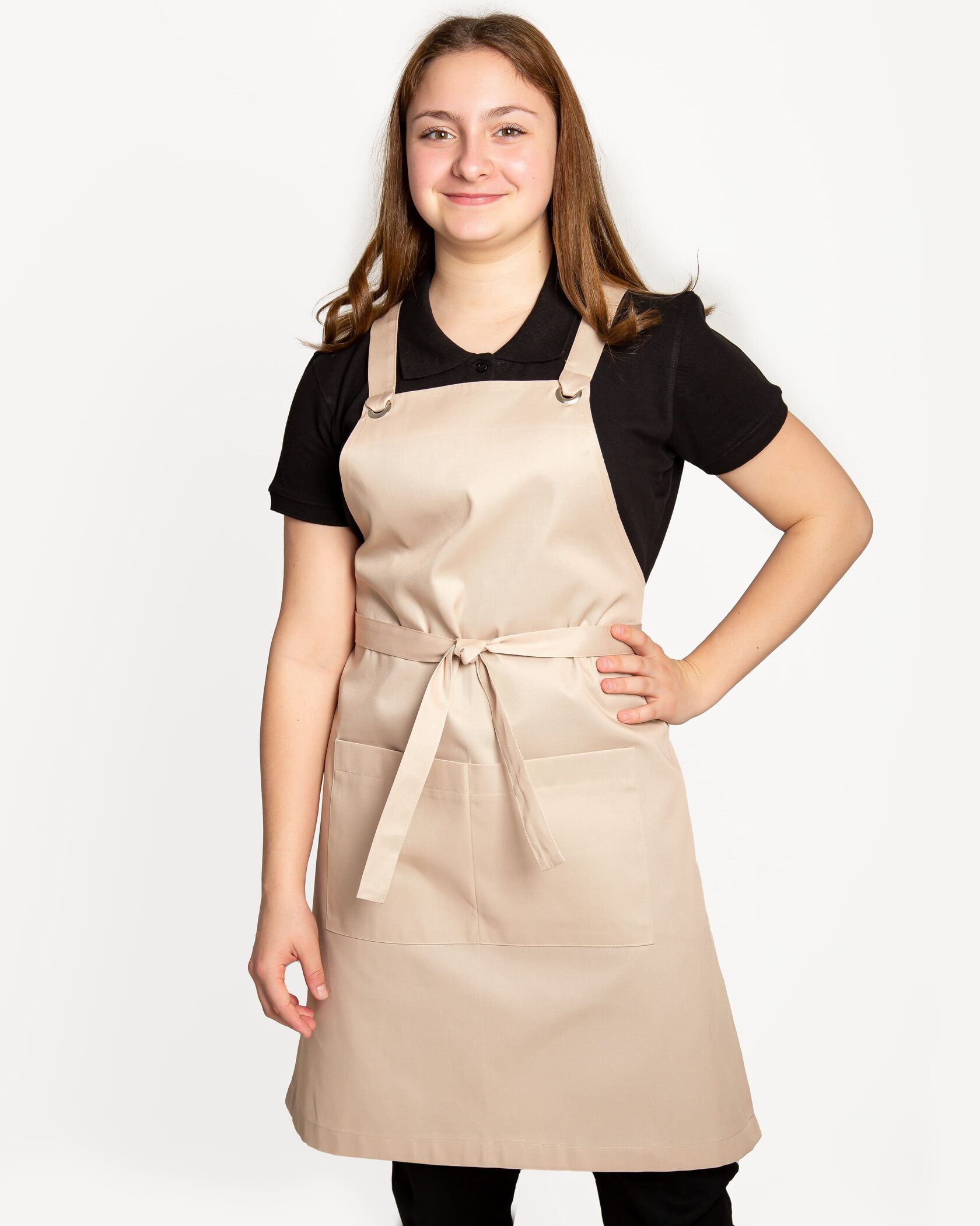 бежевый фартук. бежевый передник. стильные фартуки для продавцов. фирменный фартук. фартук беж.