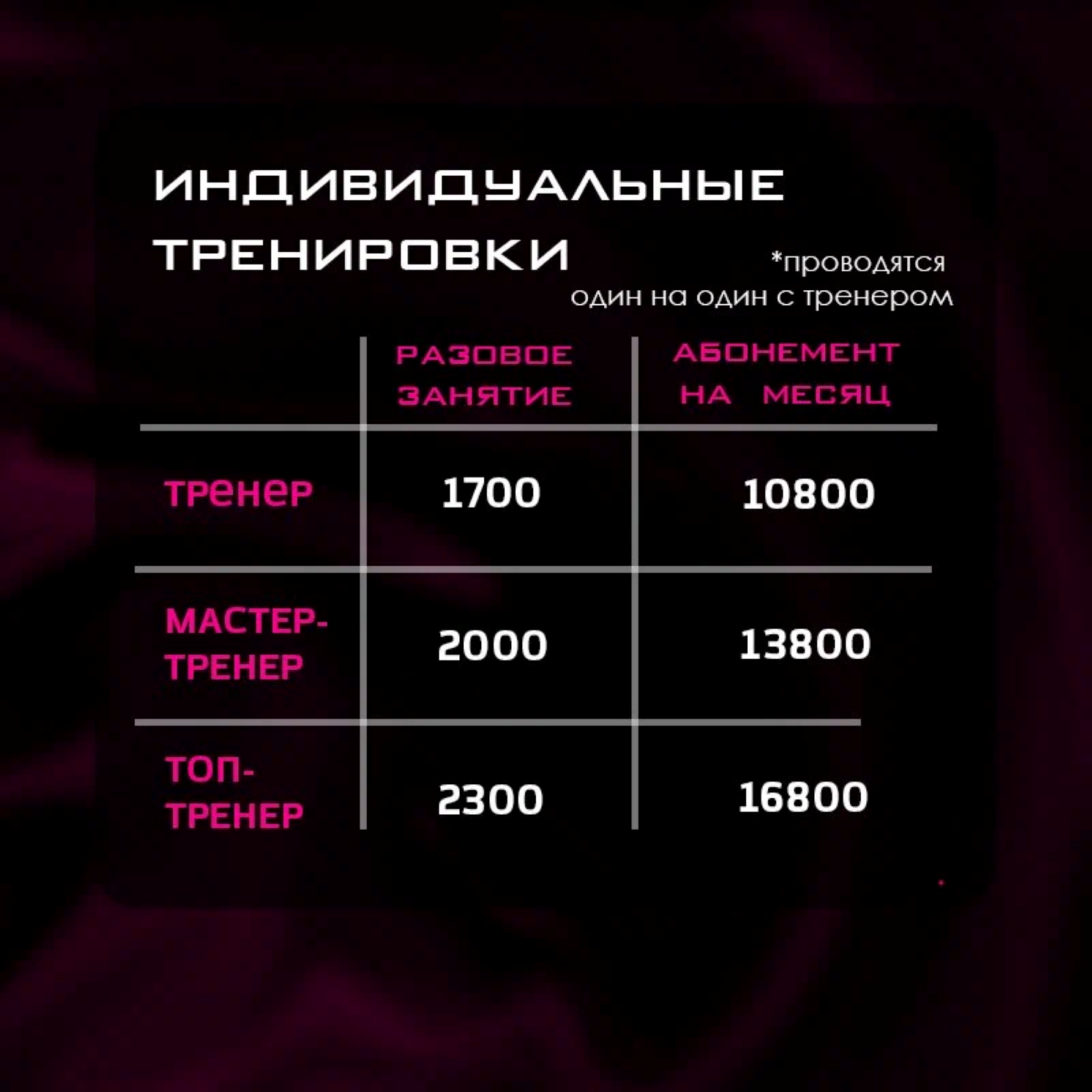 Индивидуальные тренировки - Абонементы LEEK Ставрополь