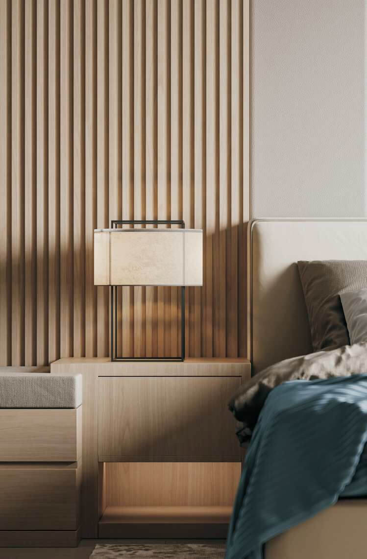 реечные панели возле кровати