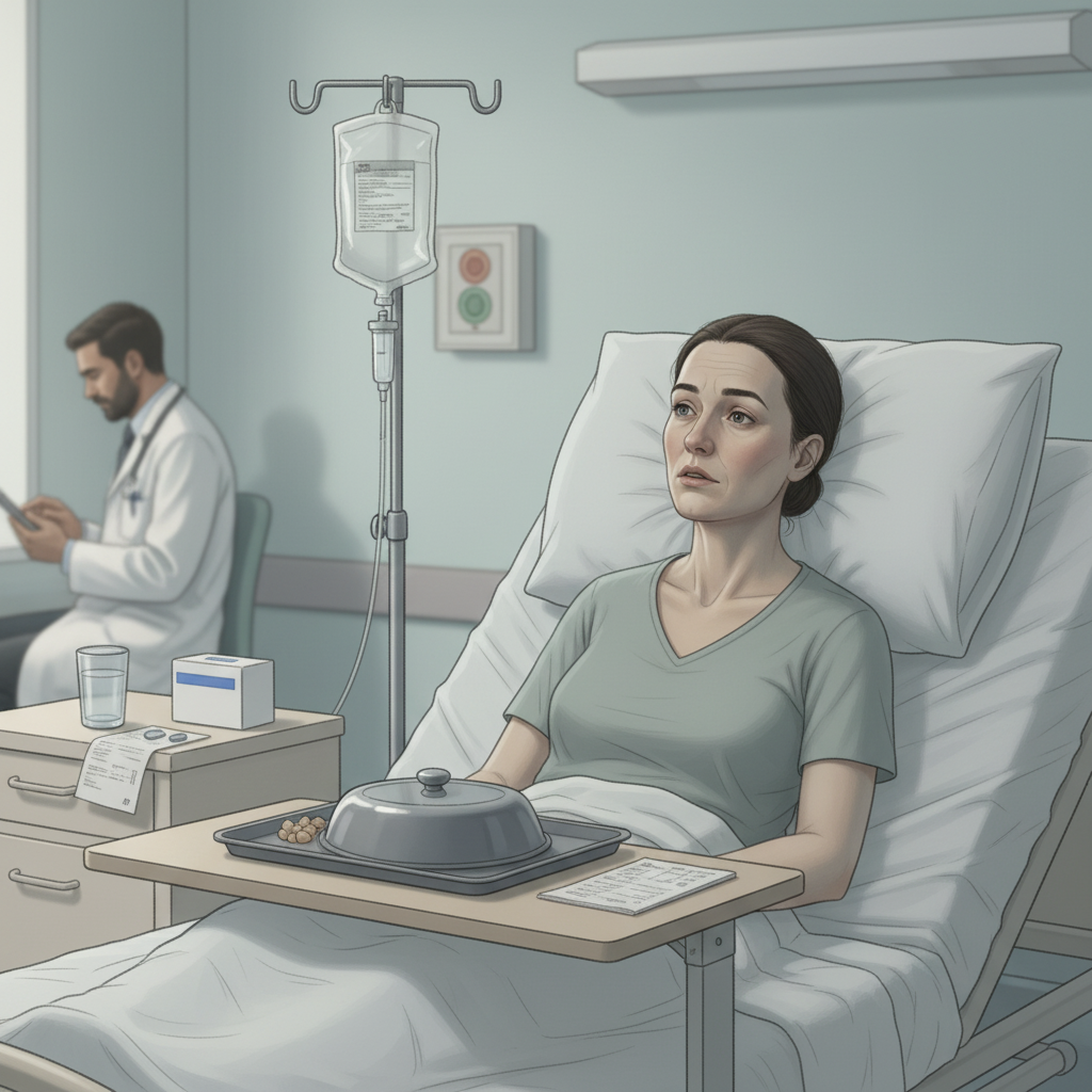 Женщина в больнице с капельницей — осложнения и побочные эффекты препаратов для снижения веса.