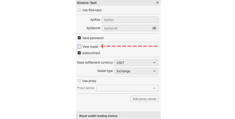 Settings tab in CScalp platform