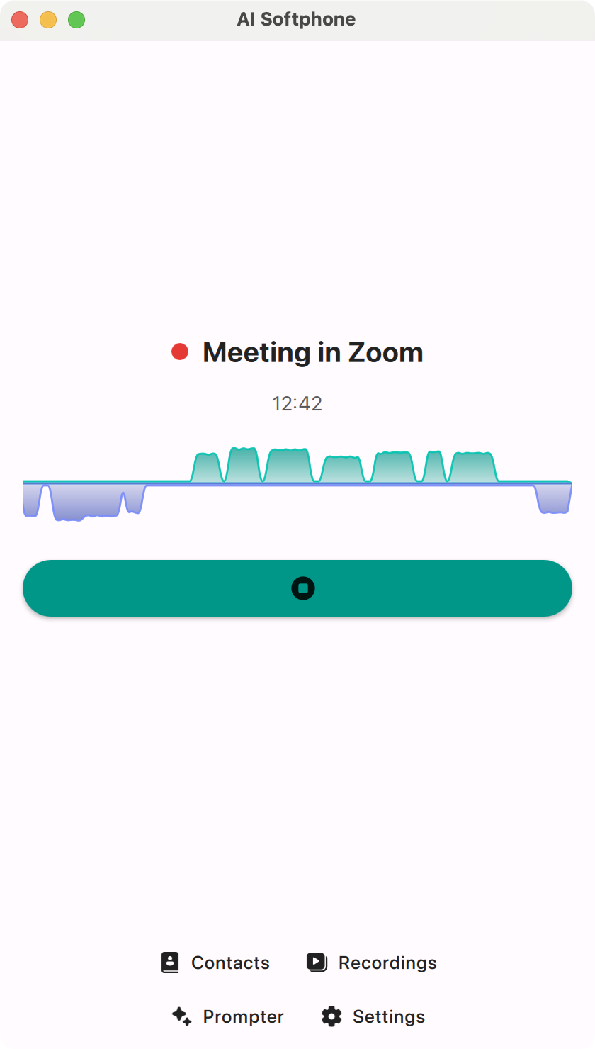 AI Softphone — Record conversations in other applications from your microphone and computer audio.
