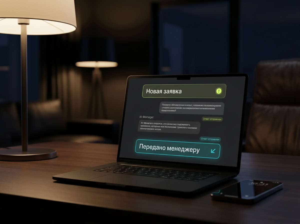 AI-менеджер заявок обрабатывает обращение клиента ночью и передает заявку менеджеру