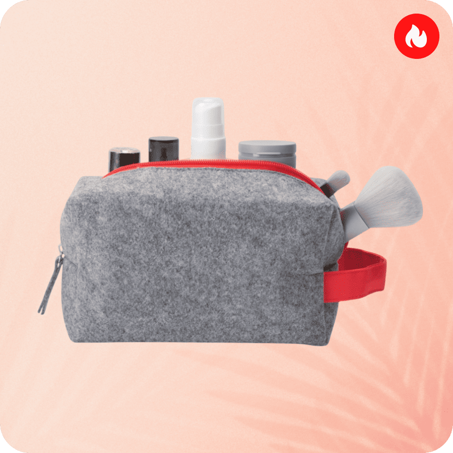 Косметичка из РПЕТ фетра с ручкой «Felt», серый, красный