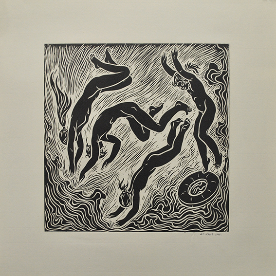 engraving linocut Nude