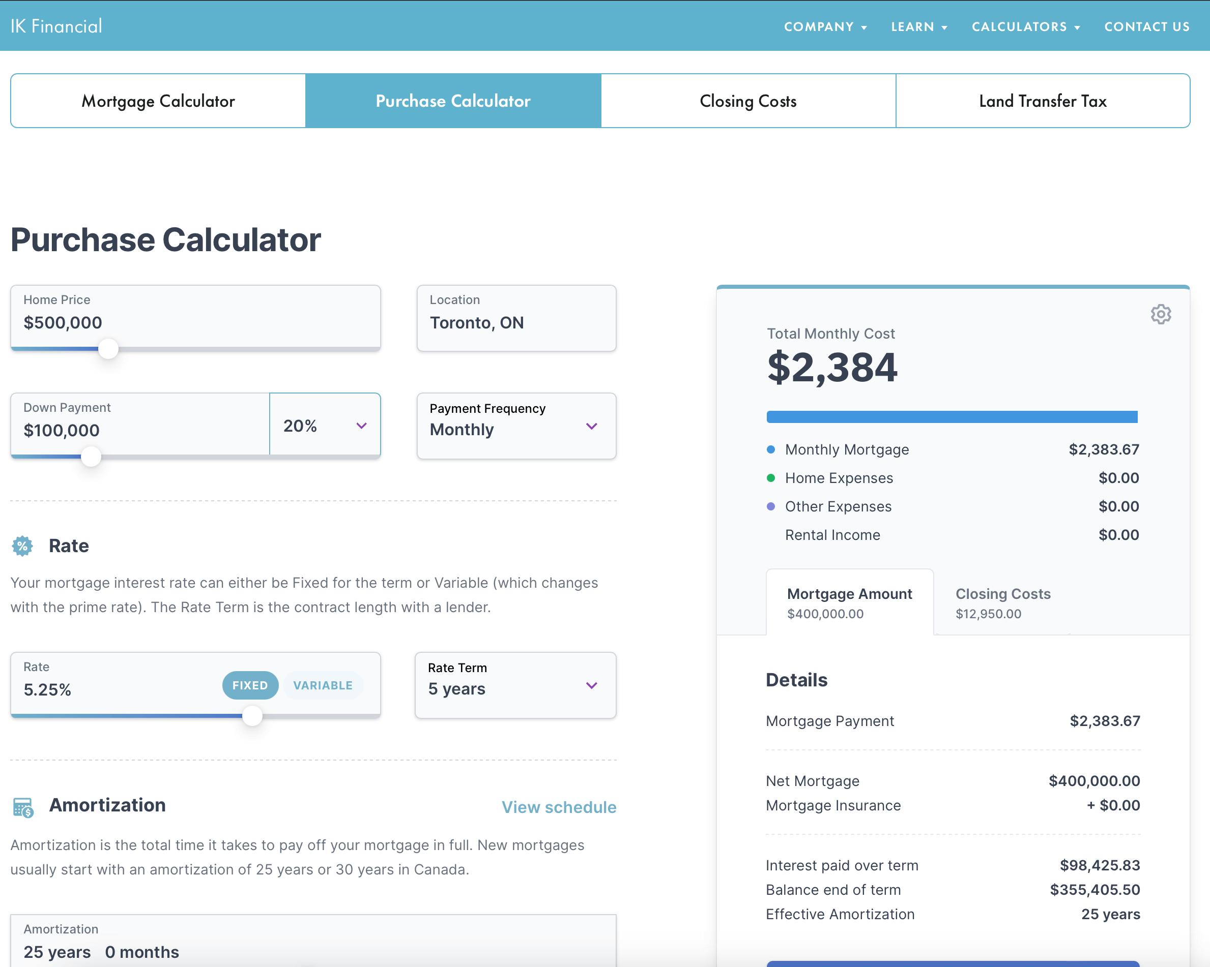 Online mortgage deals calculator