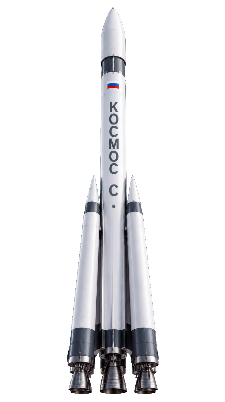 Ракета КОСМОС С. с российским флагом