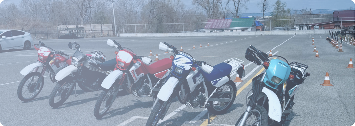 Черно-бронзовый мотоцикл стоит на стоянке у серого бетонного здания, вид сбоку