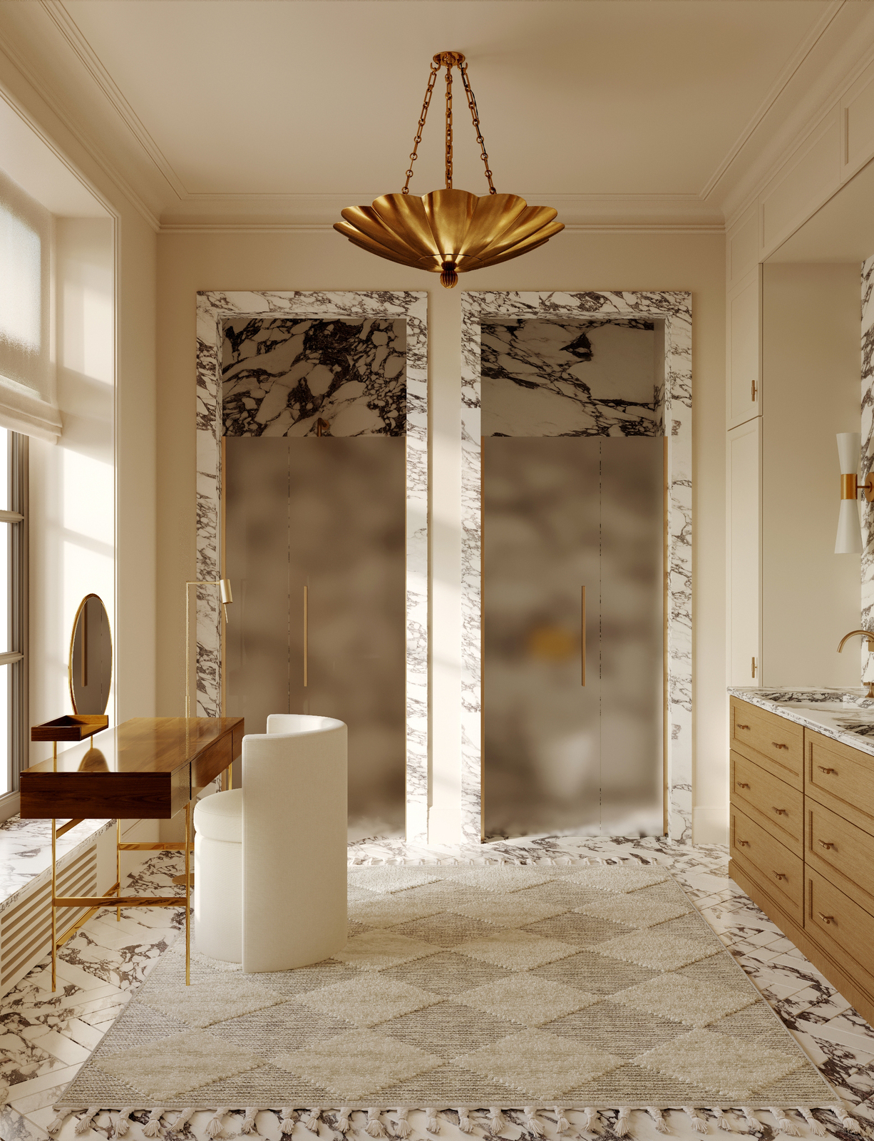Мрамор Arabescato в интерьере мастер-санузла загородного дома дизайнера Екатерины Фёдоровой