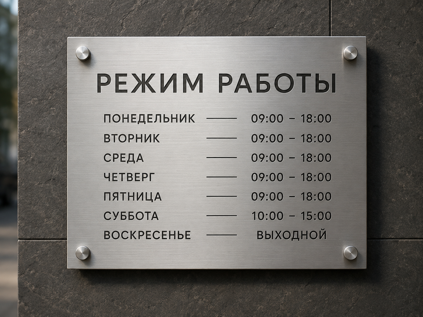 3D Рендер — режимная табличка из шлифованной стали с гравировкой