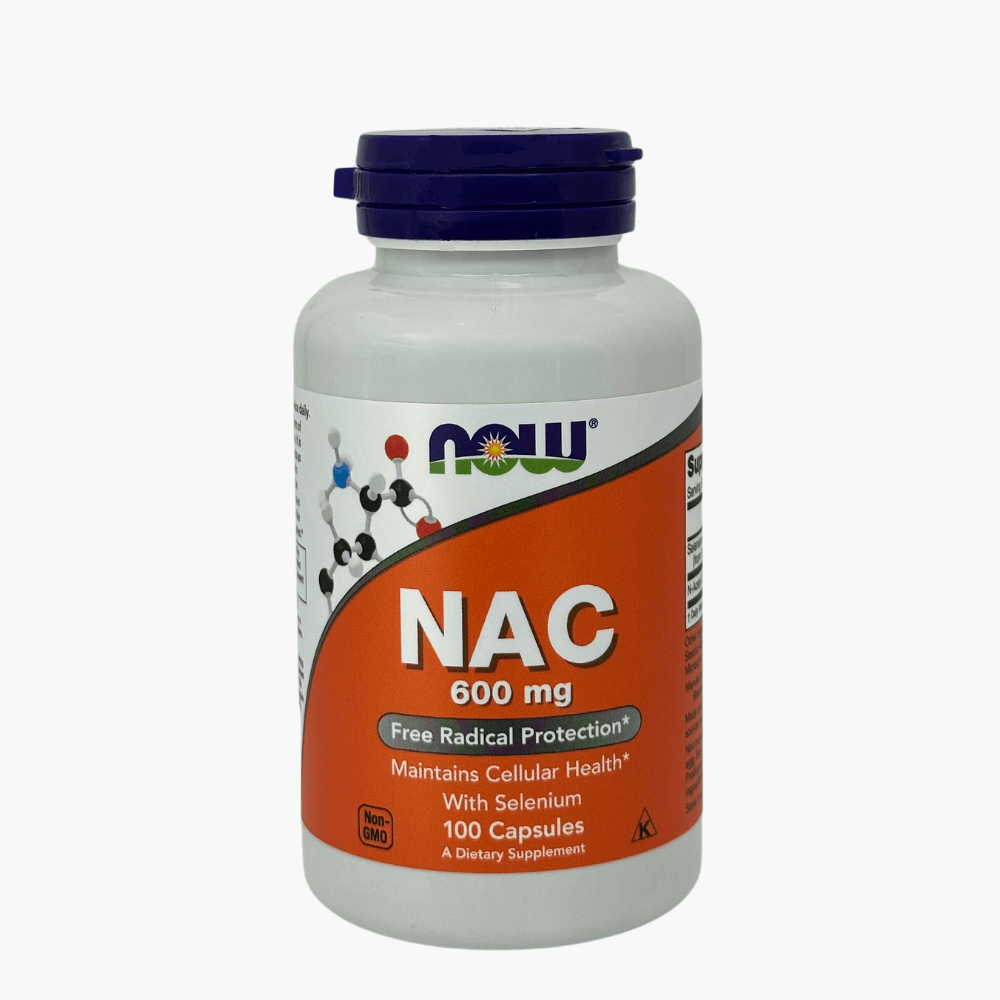 Упаковка Now NAC — добавка с ацетилцистеином для поддержания здоровья дыхательных путей и общего состояния организма.