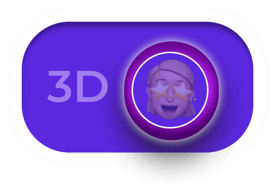 3D, анимоджи, мемоджи, синий прямоугольник, фиолетовый круг