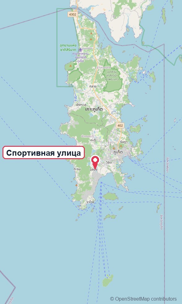 Карта Пхукета с отметкой спортивной улицы Soi Ta-iad в Чалонге