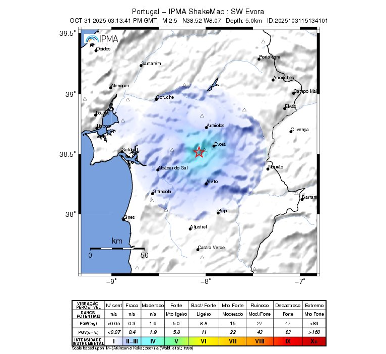 землетрясение в Эворе