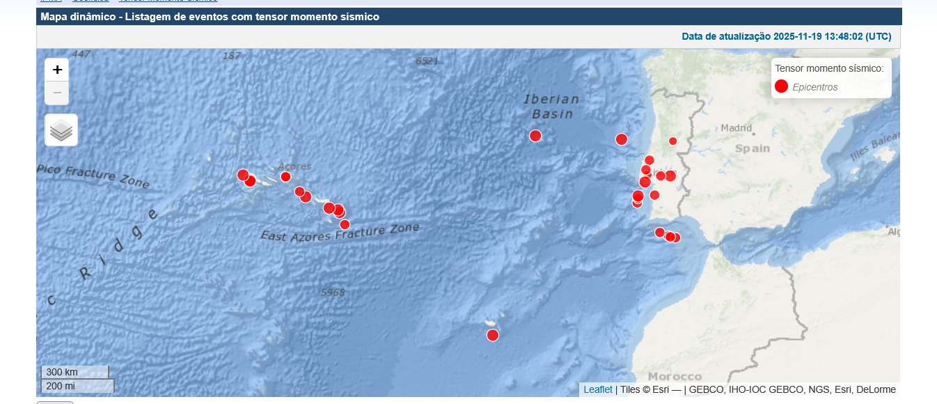 карта частых землетрясений в Португалии