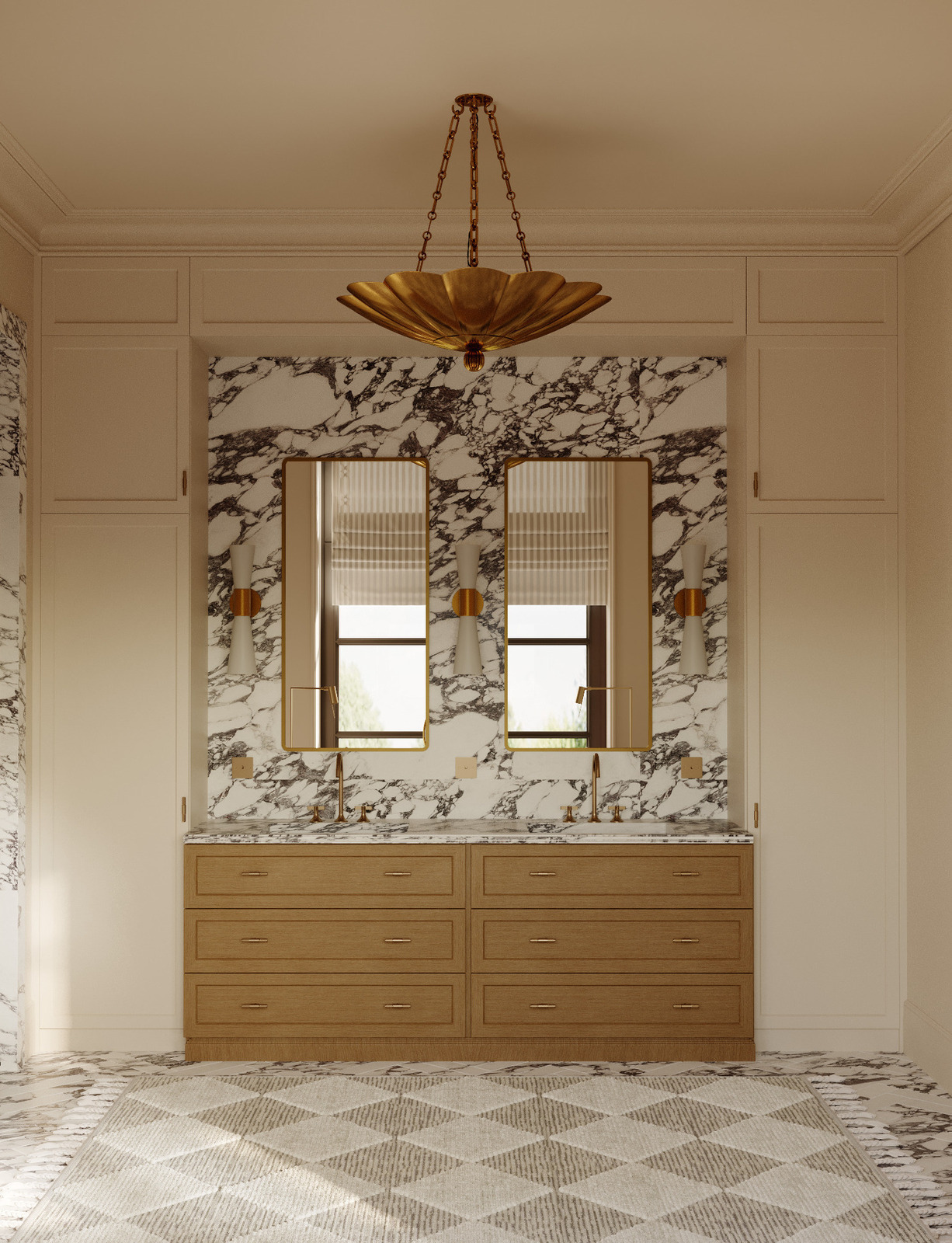 Мрамор Arabescato в интерьере мастер-санузла загородного дома дизайнера Екатерины Фёдоровой