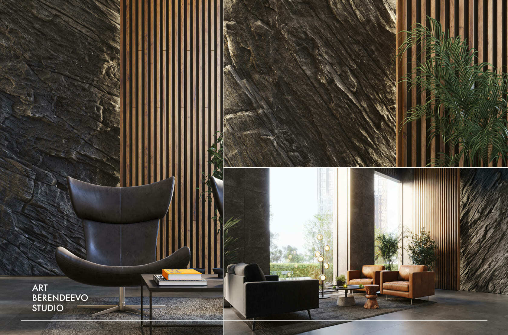 Скалы из арт бетона в дизайне офисов и кабинетов