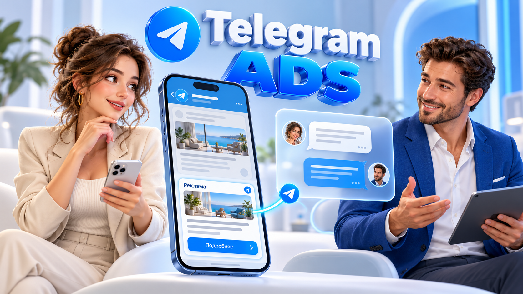 Telegram Ads: человек замечает рекламу в канале и начинает общение с представителем бизнеса