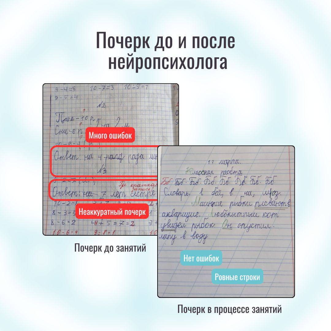 Почерк ребёнка: результаты занятий с нейропсихологом