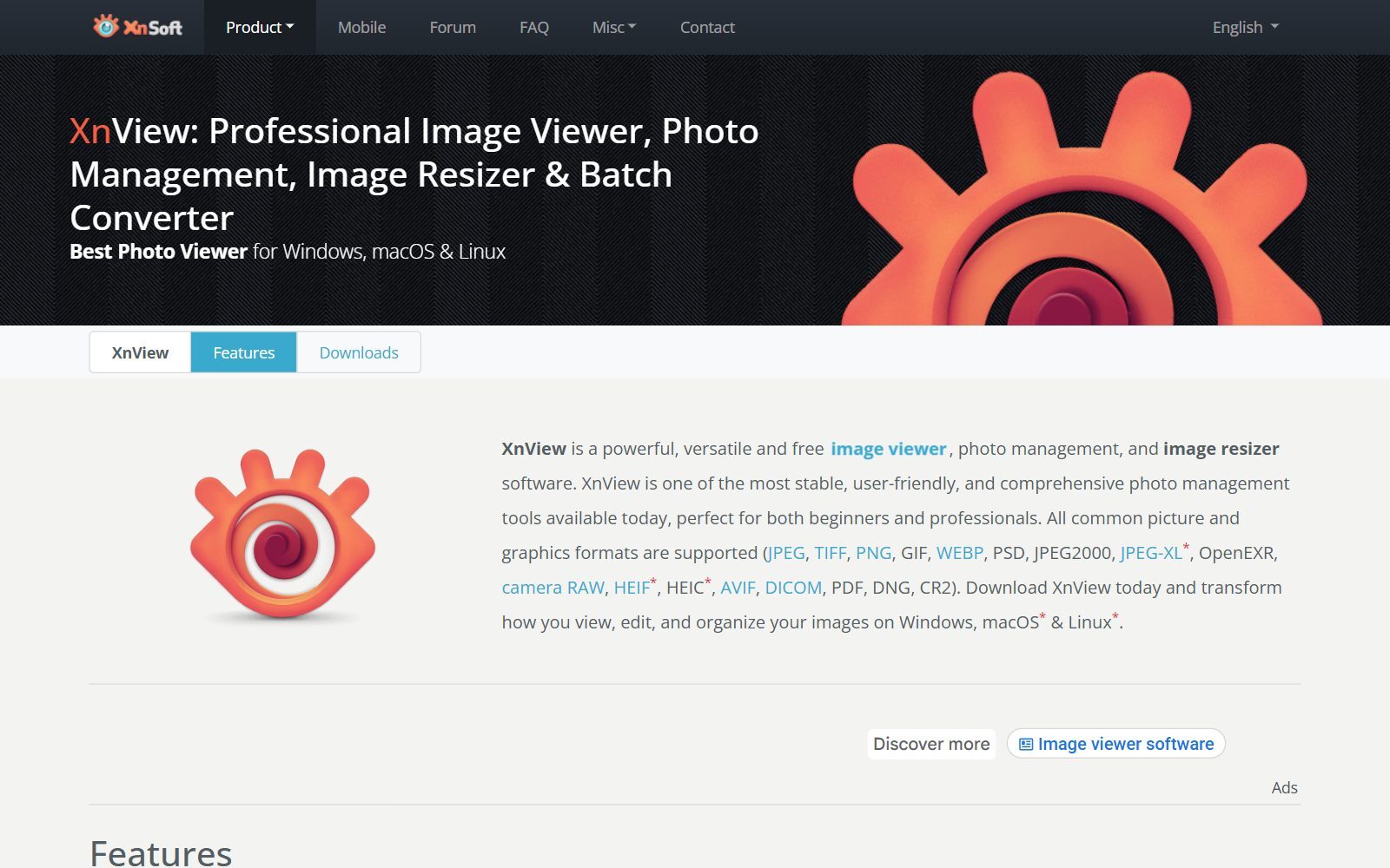 XnView MP homepage screenshot (October 2026)